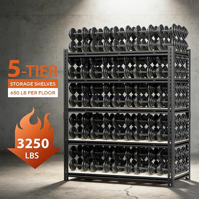 5 Tier Garage Shelving, Adjustable Heavy Duty Garage Shelves,Metal Storage Shelves Unit for Basement,Warehouse,Pantry Kitchen