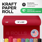 Christmas Red Kraft Paper Rolls 36" x 2160" (180 feet), Pack of 4 - USA-Made Craft Paper Roll 50lb Thickness for Art, Gift Wrapping & Moving - High-Density Roll for School by IDL Packaging