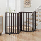 Dog Gates for Doorways, Tall Dog Gate Indoor, Foldable Pet Gates for Doorways Bedroom, Freestanding Puppy Gate with Metal Support Feet, Room Divider, 4 Panels (Brown)