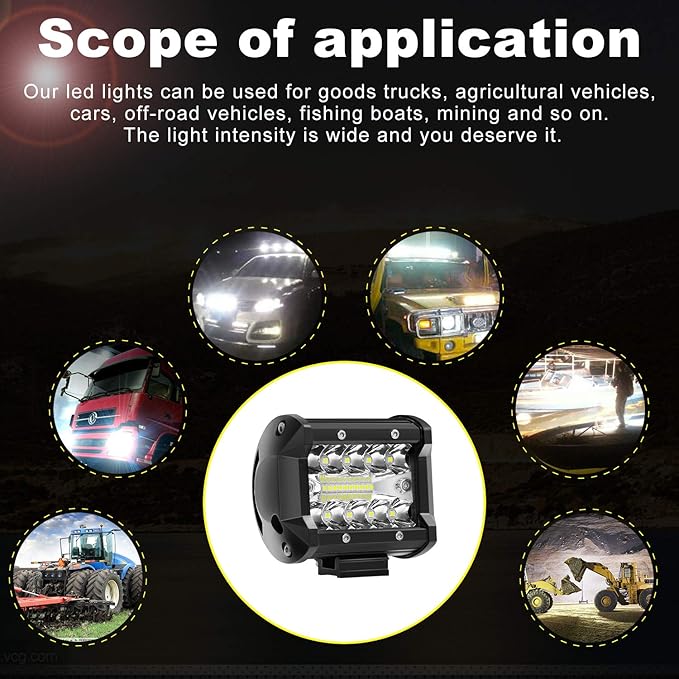4 Inch 60W LED Pods - 4PCS Spot Flood Combo Off Road Light Triple Row Work Light 6000LM Driving Fog Lamps for Pickup Truck Jeep ATV UTV SUV Boat