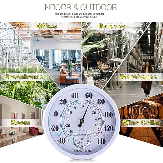 Indoor Outdoor Thermometer Hygrometer, Lirches Outdoor Thermometer Large Numbers, Decorative Outdoor Thermometers for Patio, No Battery Needed Wall Thermometer Round 10" in Diameter