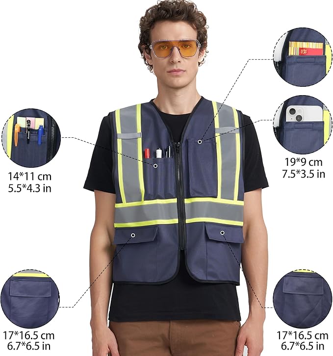 A-KSAFETY High Visibility Safety Vest for Men Women with Pockets and Zipper
