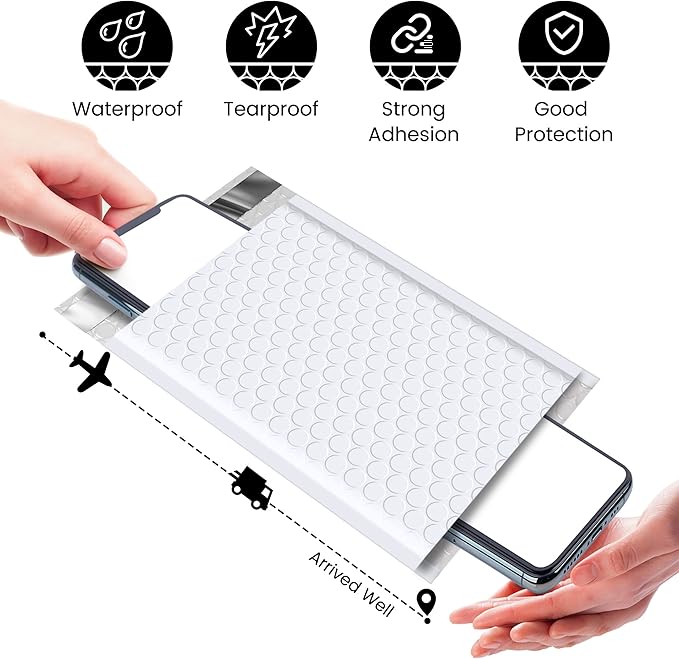 Fuxury Bubble Mailers 4x8 Inch White 200 Pack Padded Envelopes Usable Size 4x7" Thick Mailing Envelopes Bubble Opaque Padded Mailers Shipping Bags for Mailing Jewelry Makeup Small Business#000