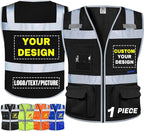 BeautyWill Custom Logo Safety Vest Class 2 High Visibility Reflective Vest for Men - Personalized Logo Team Vest