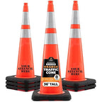 Xpose Safety 36 Inch Orange Slim Line Traffic Cones with 6" & 4" Collars, 8 Pack Multipurpose PVC Plastic Safety Cone for Parking, Soccer, Caution, Kids & Construction - DOT Approved
