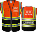 BeautyWill Custom Safety Vest Customized Logo Mesh Vest Class2 High Visibility Reflective Vest with Pockets Orange Workwear（Orange Black，L ）
