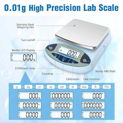 FOUR E'S SCIENTIFIC Lab Scale 5000gx0.01g High Precision Laboratory Analytical Balance Scale 0.01g Accuracy Science Scale Jewelry/Kitchen Scale