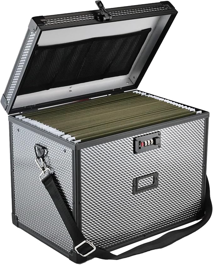 File Storage Cabinet File Organizer Document Organizer File Box in Office and Home with Combination Lock with 20 Letter Size Hanging Files (Diamond Black)
