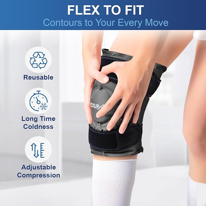 APEXUP Ice Pack for Knee Pain Relief, Large Reusable Wrap After Surgery, Flexible Gel Cold Pack for Injuries, Pain Relief for Back, Shoulder, Elbow, Ankle and Leg (Black, XXL, 2PK)