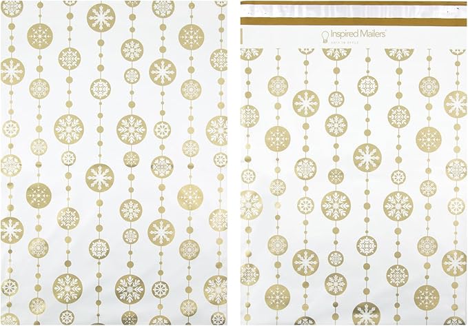 Inspired Mailers - Christmas Poly Mailers 14.5x19 Holiday Variety Pack of 30-10 each: Trees & Snowflakes, Rose Gold Trees, Gold Snowflake Baubles (14.5x19, 30 Pack)