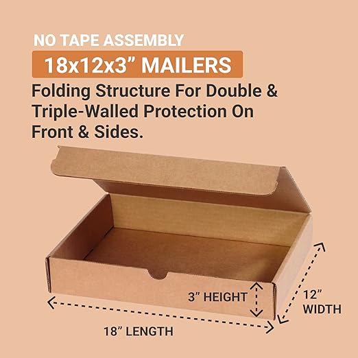 BOX USA Shipping Boxes Small 18"L x 12"W x 3"H 25-Pack - Corrugated Cardboard Box for Moving, Mailing, Packing, Packaging and Storage