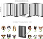 Vantas Folding No-Assembly Metal Pet Gate 120" Wide, 32" Extra Tall Dog Gate with Door Walk Through, Freestanding Accordion Puppy Gate Dog Door for Indoor & Outdoor, with 2PCS Support - Black