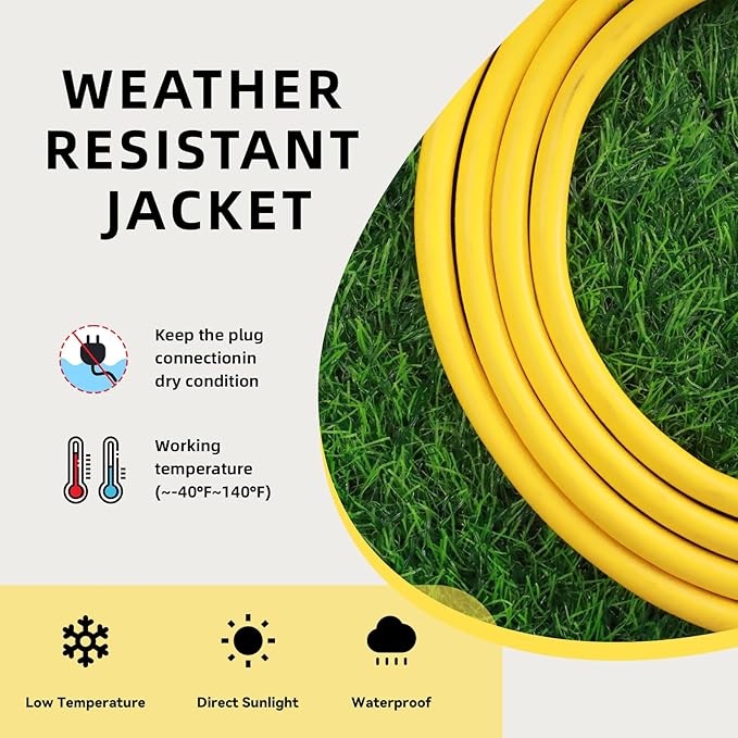 EP 6 Ft Outdoor Extension Cord, 12/3 SJTW Heavy Duty Extension Cable with 3 Prong Grounded Plug, 15 AMP Power Cord for Lawn, Garden, Appliances, Yellow