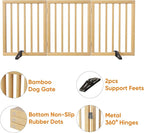 Dog Gates for Doorways Stairs, Foldable Freestanding Pet Gate, Dog Fences Indoor, Bamboo Dog Gates (Natural, 18-55" Wide)
