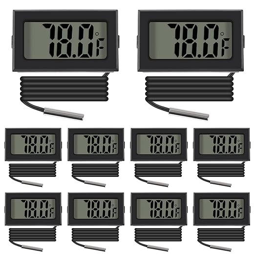 Black Digital LCD Thermometer Temperature Monitor with External Probe for Fridge Freezer Refrigerator Aquarium -Fahrenheit (10pcs)