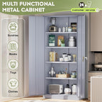 Crownland 72" Metal Storage Cabinet, Lockable Garage Storage Cabinets, High Office Cabinet with Adjustable Shelves for Garage, Home Office, Pantry, File(Cement Grey)