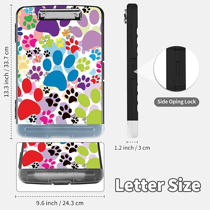 Clipboard with Storage,Clip Boards 8.5X11 with Storage & Pen Holder,Heavy Duty Plastic Nursing Clipboards Foldable,Coaches Clipboard Folder Case,School Office Supplies，Dog Pawprint Multicolor