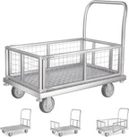 4-in-1 Platform Truck Cart with Cage, Multi-Purpose Heavy Duty Steel Flatbed Cart with 2200lbs Capacity Platform Hand Truck 6" Wheels Push Cart Dolly for Groceries, Garage, Warehouse (41“L x 24" W)