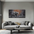 ZHENGYIN Grizzly Bear & Bird Canvas Wall Art,Black and White Wildlife Artwork, Warm Earth Tone Glow, Rustic Western Farmhouse Wall Decor for Entryway Bedroom, Over Console, 20x40 Inch