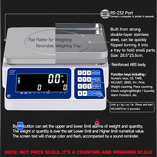 Counting Scale 15kg/33lb x 0.5g Digital Bench Scale for Parts and Coins kg/g/lb/oz Electronic Gram Scale Large Range Lab Industrial Inventory Piece Counting Balance Scales