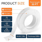 GLUIT Double Sided Tape Heavy Duty 33ft – Outdoor Mounting Tape, Strong Removable 2 Sided Adhesive, Washable Reusable Nano Gel Sticky Wall Tape, Poster Teacher Tape for Walls, Car & Brick 17.5 lbs