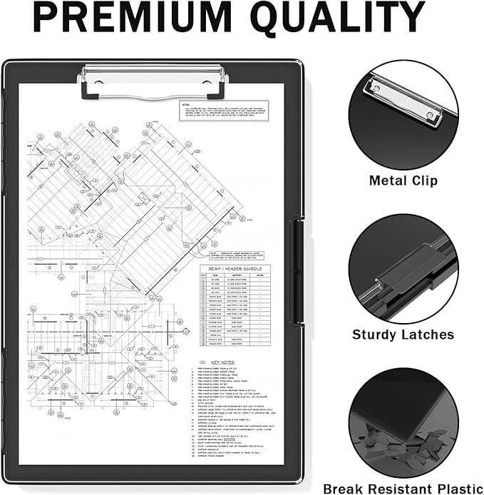 Rimilak Plastic Clipboard with Storage, Side Opening with 2 Compartment, Size 13.3 x 9.4 x 1.5 Heavy Duty High Capacity Nursing Box for Work School & Office Supplies, Black