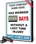 Full Size Digital Safety Scoreboard 20" x 28" – Battery Operated LED Scoreboard, Electronic Scoreboard, Large Digital Timer, Digital Scoreboard with Remote, Safety Sign for Workplace, Custom Office, Indoor Use