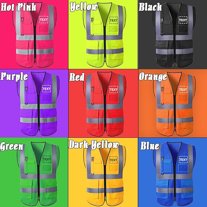 Personalized Safety Vest Custom High Vis Vest Customize Logo Safety Vest with Reflective Strip 5 Pockets Workwear