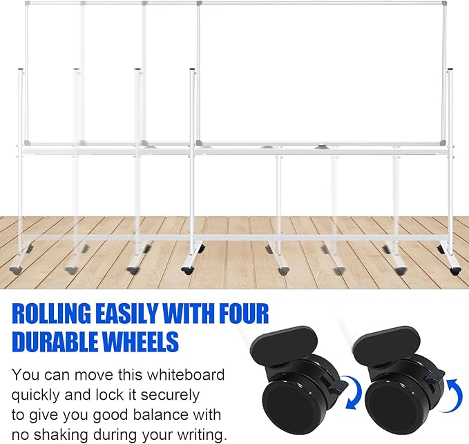 Large Rolling White Boards on Wheels 60 X 48 Magnetic Dry Erase Board with Stand, Double-Sided Mobile Whiteboard with Stands, 5' x 4' White Board with Eraser & Marker & Magnet & Calendar