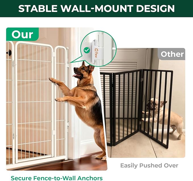 FXW Dog Gate Extra Wide Designed for Indoor Use, Adjustable Width Up to 165-inch Wide (45" H 6 Wire Panels for Large Dogs), White