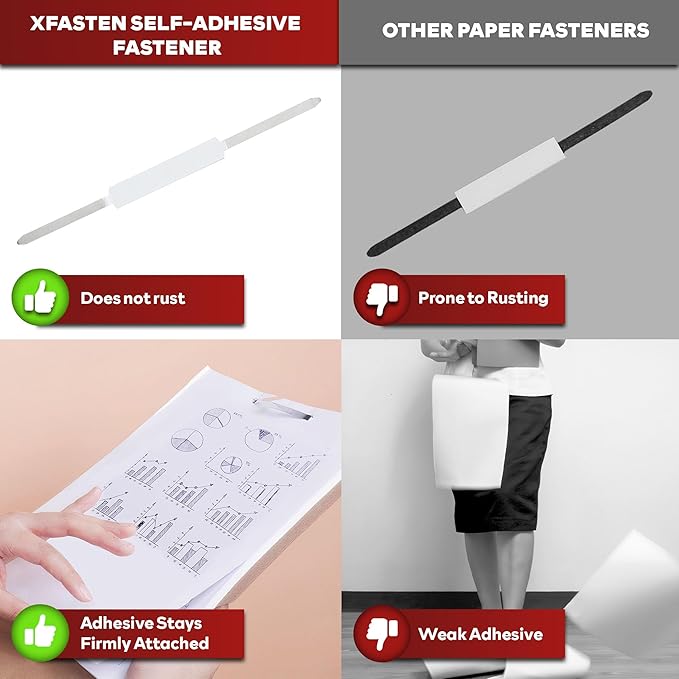 XFasten Self Adhesive Fasteners 2 Inch Capacity 200-Pack Archival-Grade Two Prong Paper Fasteners 2 Inch for Metal File Fastening, Folders, Medical Reports, Thick Paper Stacks, and Folder Accessories