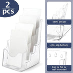 Crtiin 2 Pack 4 Tier Acrylic Brochure Holder Display Stand 6 x 9 Inch, Pamphlet Organizer Flyer Literature Clear Plastic Wall Mount Countertop for Classroom Booklets Magazines Office Home
