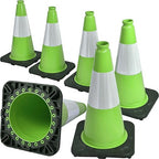 6 Pack 18" Inch Green PVC Traffic Cones with Heavy-Duty Base, High-Visibility All-Weather Safety Cones for Road Construction, Parking Lot, and Garage Use (6, Green, 18" Medium)