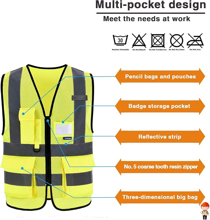 A-SAFETY 4XL-5XL Safety Vest big and tall Hi vis vest Yellow