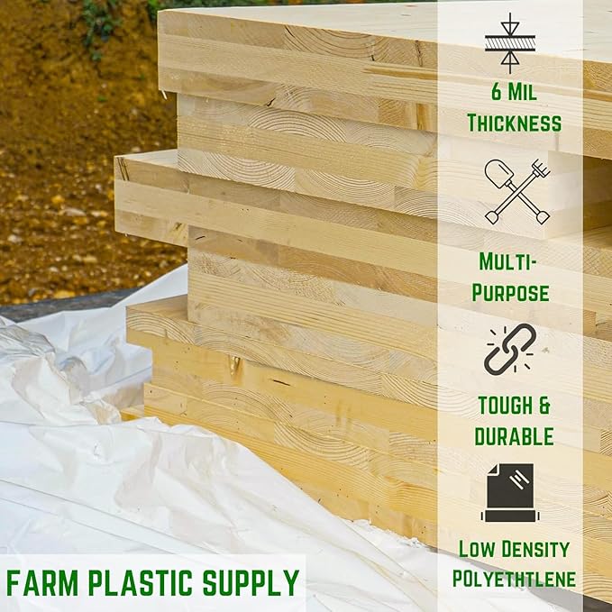 Farm Plastic Supply - White Plastic Sheeting - 6 mil - (10' x 100') - Thick Plastic Sheeting, Heavy Duty Polyethylene Film, Drop Cloth Vapor Barrier Covering for Crawl Space