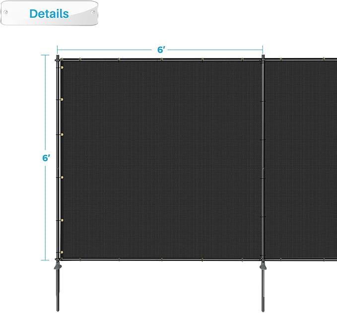 Patio 6' x 104' Outdoor Privacy Screen Freestanding Temporary Fence Panels Net Cover with Metal Poles for Outside Backyard Pool Garden Air Conditioner Fencing, Black