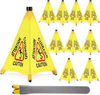 10 Pcs Pop up Wet Floor Sign with Storage Tube 20 Inch Wet Safety Signs Commercial Caution Safety Cone Pop up Caution Sign for Commercial Stores Grocery Restaurant Restroom Office Use