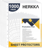 Sheet Protectors, HERKKA 1000 Pack Heavy Duty Clear Plastic Page Protectors Sheet Reinforced 11-Hole Fit for 3 Ring Binder Fits Standard 8.5 x 11 Paper, 9.25 x 11.25 Top Loaded, Acid Free