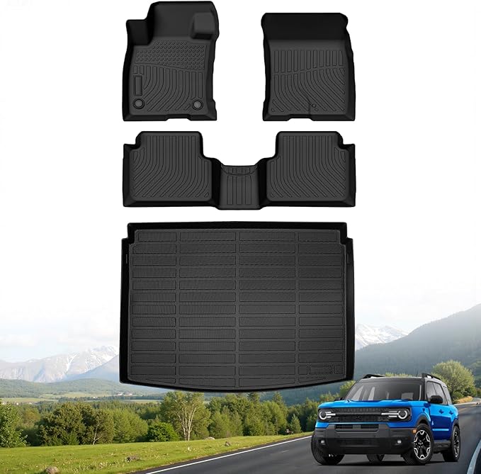 Hutisya-Floor Mats & Cargo Liner Set Fit for Ford Bronco Sport 2021-2025 All Weather Protection Anti-Slip & Durable TPE Full Set Liners Automotive Accessories-Black