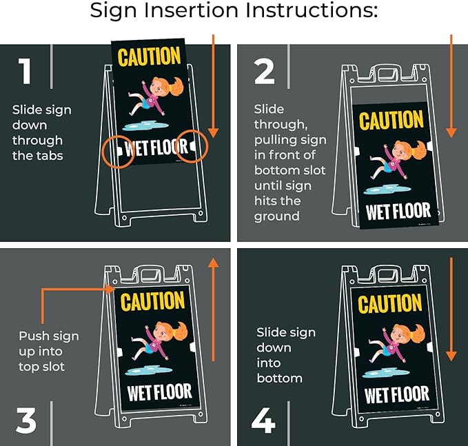 Caution Wet Floor with Graphic Sidewalk Sign Kit, 18x24 Inches, with A Frame Stand, Made in USA