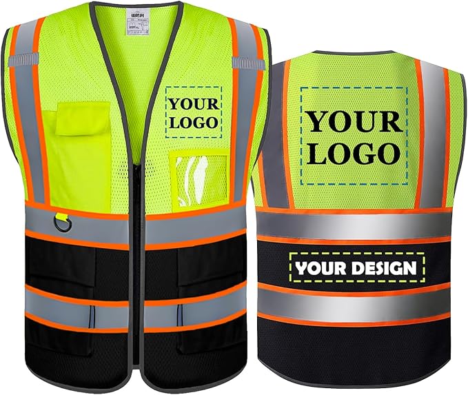 BeautyWill Custom Mesh Safety Vest Customized Logo Class2 High Visibility Reflective Vest with Pockets Construction workwear （Yellow Black，M ）