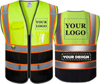 BeautyWill Custom Mesh Safety Vest Customized Logo Class2 High Visibility Reflective Vest with Pockets Construction workwear （Yellow Black，L ）