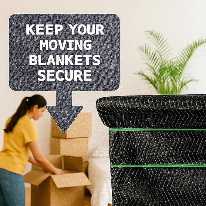 Kitchentoolz 96 Pack Moving Bands & Moving Blankets – Heavy-Duty Rubber Mover Bands in 4 Sizes – 24 Each of 25", 30", 36", 42" – Secures Furniture, Drawers, Supplies