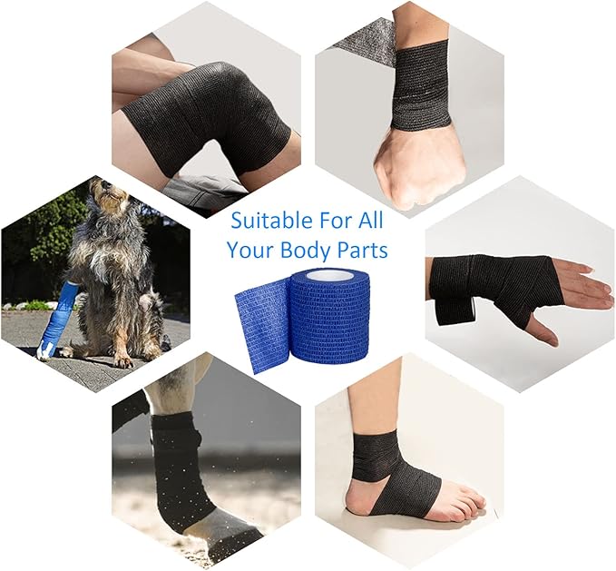 12Pcs 2”x 5 Yards Self Adhesive Bandage Wrap Elastic Bandage Wrap Self Adherent Cohesive Wrap Bandages for Wrist Ankle Vet Tape for Dogs Athletic Swelling Sprains Tape Grip Cover (Blue)