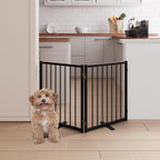 2 Panels Full Metal Freestanding Dog Gates, 40” W x 24” H Folding Pet Gate Fence with Support Feet for Indoor,Stairs, Hallways and Doorways(Black)