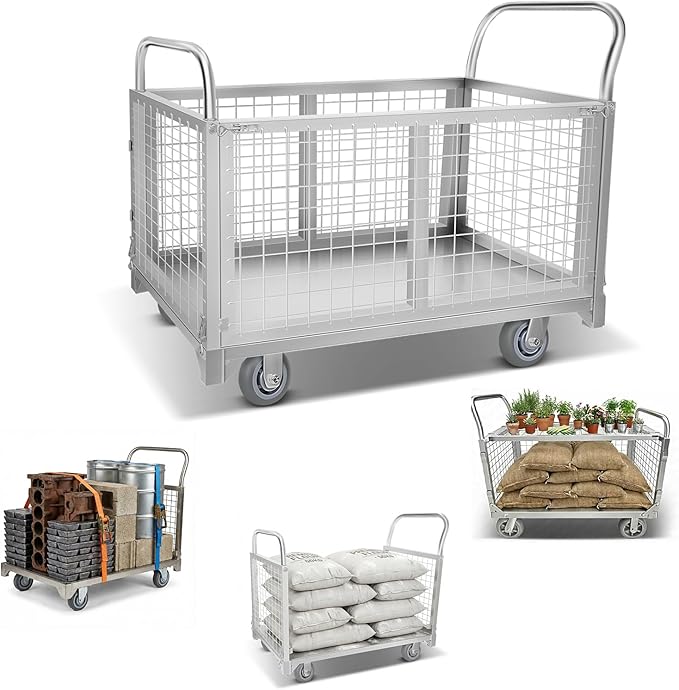 Platform Truck with Cage 2200 LBS - 40" x 24" Heavy Duty Steel Utility Cart with Removable Wire Mesh Sides, Industrial Push Cart for Warehouse, Stocking, and Moving