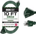 Iron Forge Cable 10ft Green Outdoor Extension Cord with 3 Outlets - 16/3 SJTW 10ft Extension Cord 3 Prong, 13 Amp All-Weather Heavy Duty Power Cable