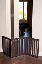 INTERNET'S BEST Dog Gate Indoor Freestanding Pet Barrier, Folding Wood Dog Fence, Extra Wide Doorway Puppy Gate, Indoor Animal Privacy Panel, Wooden Cat Fence - 3 Panel - 24", Espresso