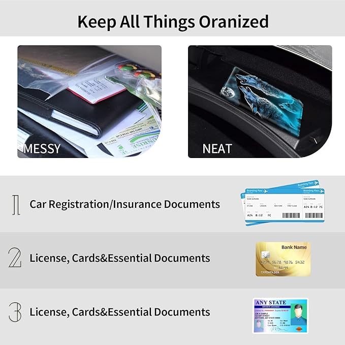 Car Registration and Insurance Holder, Leather Car Glove Box Organizer, Cool Car Accessories for ID, Driver's License Cards & Essential Document, business cards, Men&Women,Howling Wolf/Moon