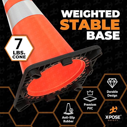 Xpose Safety 28" Orange Traffic Cones with 6" & 4" Collars, Bulk Half Pallet 150-Pack – PVC Safety Cones for Parking, Soccer, Construction, Kids & Caution – DOT Approved – Optional Stencil Available